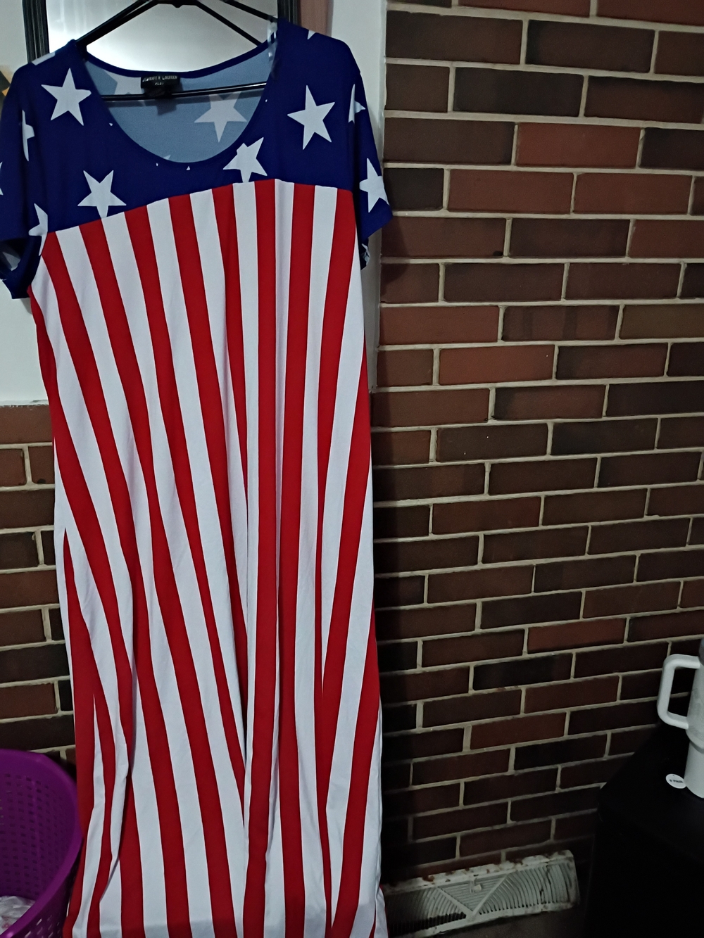 Patriotic Red White Blue Maxi Dress with Star Print